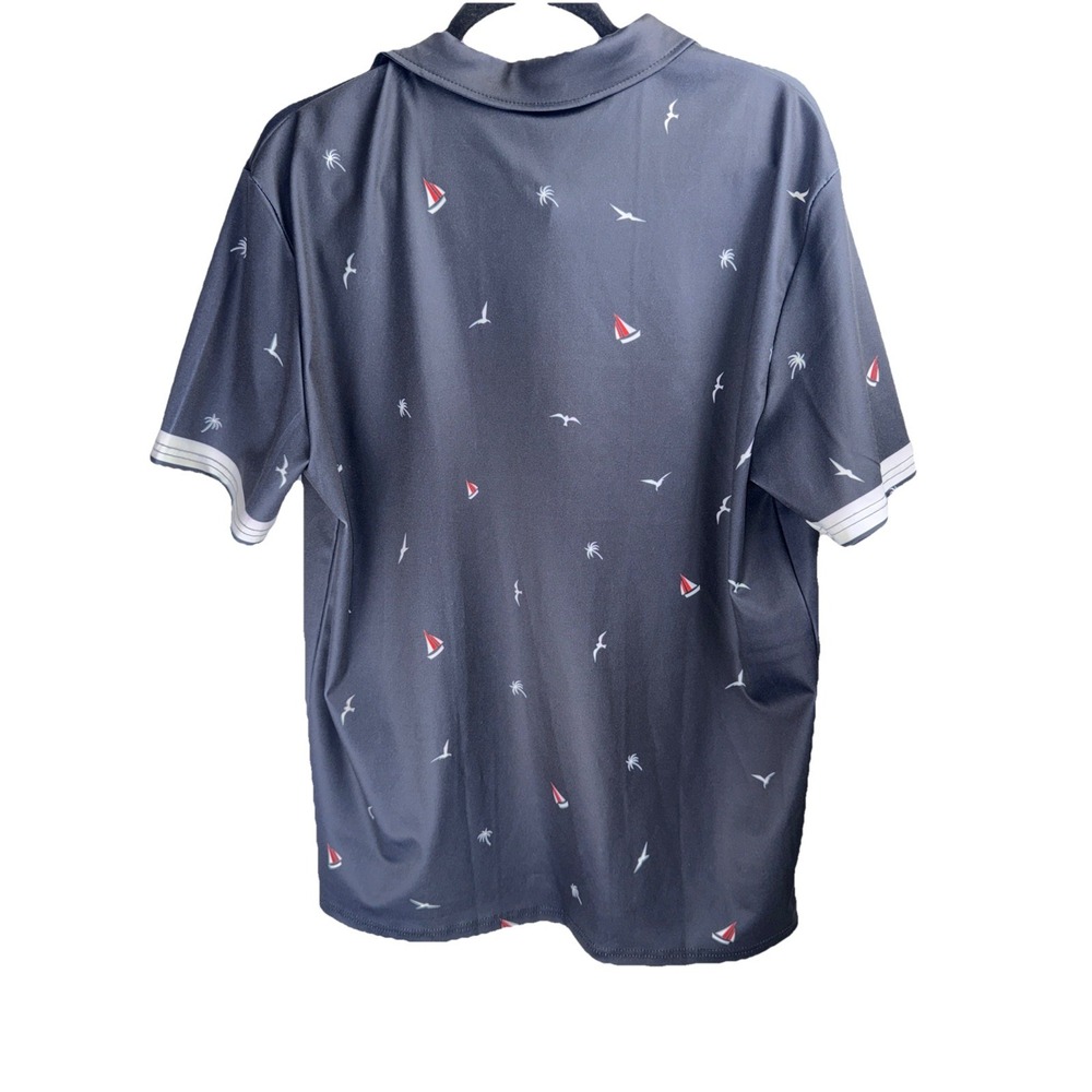 Men's short sleeved polo shirt summer fashion printed sports T-shirt, navy blue - Picture 7 of 8